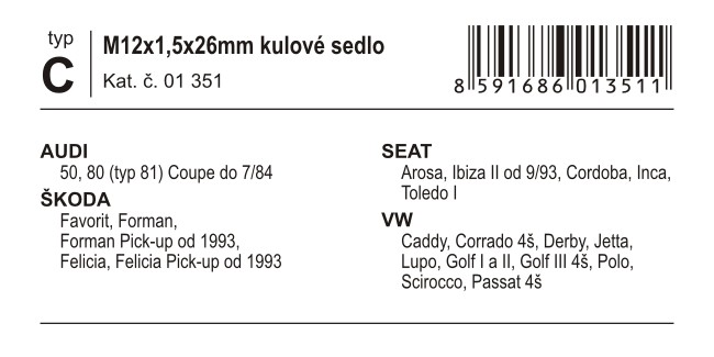 Compass Poj. šrouby kol M12x1,50x26mm kulové sedlo (C)